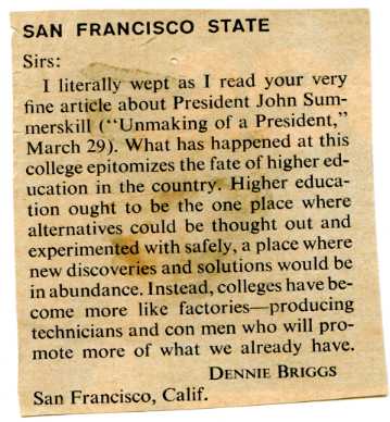 newspaper cutting: ‘‘’San Francisco State’ by Dennie Briggs, Life Magazine (1968) (April?)
