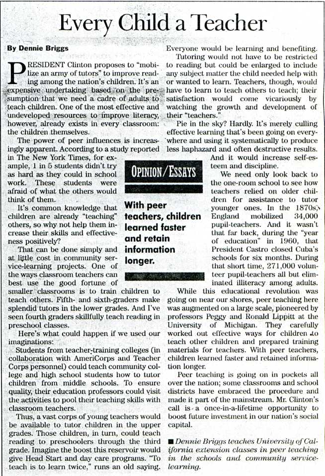 newspaper cutting: 'Every Child a Teacher' by Dennie Briggs, Christian Science Monitor (17th September 1996)