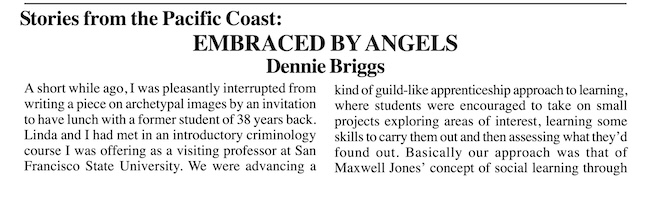 newsletter cutting: ‘Stories from the Pacific Coast: Embraced by Angels’ by Dennie Briggs, Joint Newsletter 10 (2004)