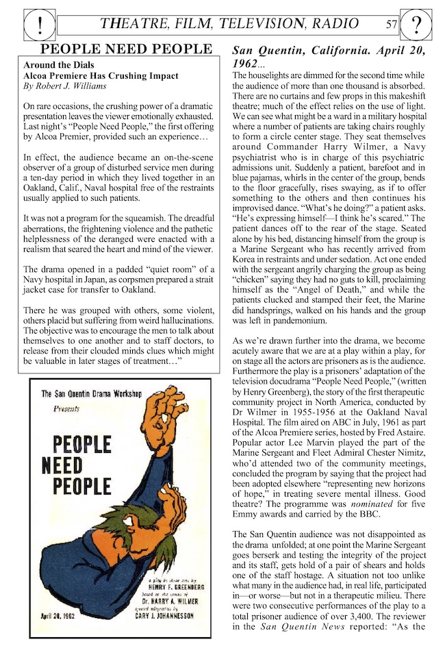 newsletter cutting: ‘‘People Need People: San Quentin, California, April 20, 1962...’ by Dennie Briggs, Joint Newsletter 7 (2003)