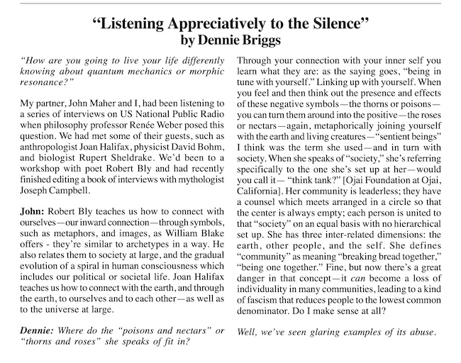 newsletter cutting: ‘Listening Appreciatively to the Silence’ by Dennie Briggs, Joint Newsletter 9 (2003)