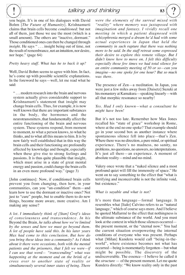 newsletter cutting: ‘Listening Appreciatively to the Silence’ by Dennie Briggs, Joint Newsletter 9 (2003)