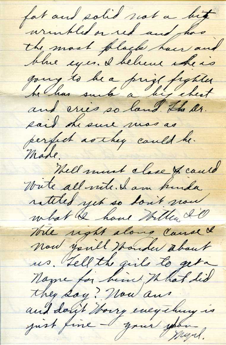 document: Father's letter to his parents on Dennie’s birth (March 24,1927)