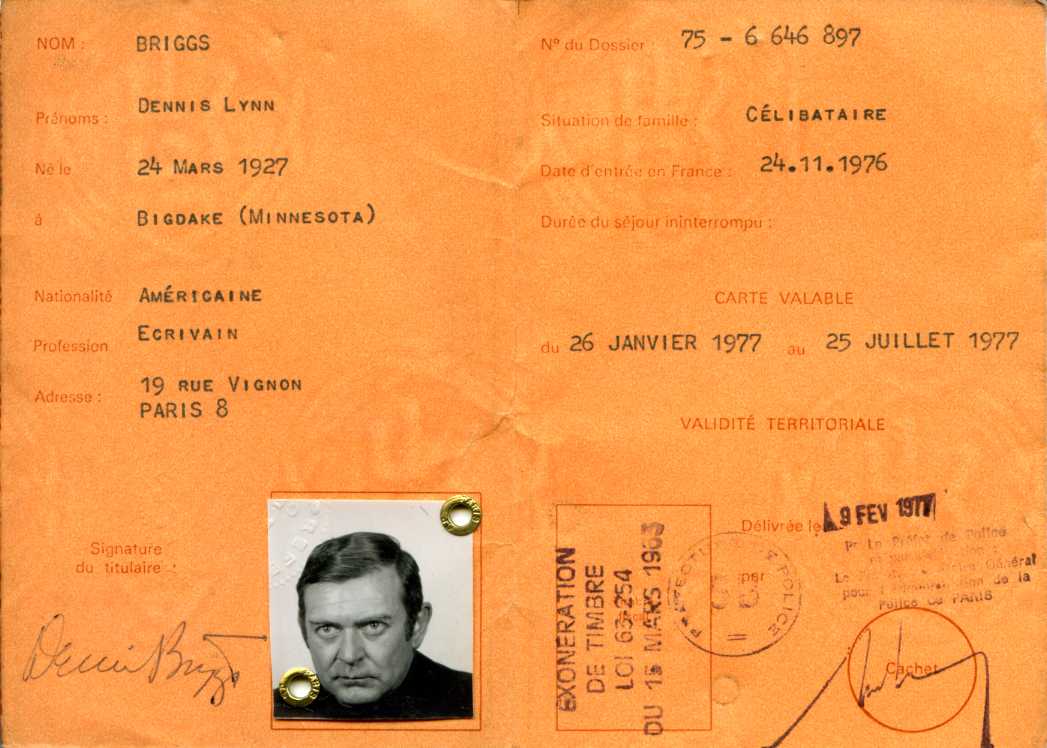document: Carte de Sejour de Résident Temporaire, France (January to July 1977)